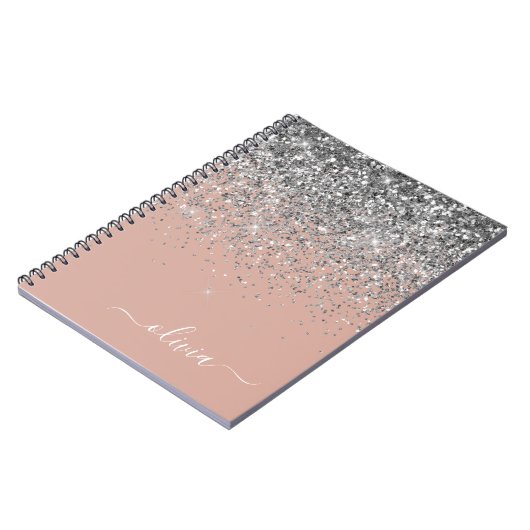 Rose Gold Blush Pink Silber Glitzer Monogramm Notizblock (Linke Seite)
