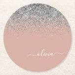 Rose Gold Blush Pink Silber Glitzer Monogramm Runder Pappuntersetzer<br><div class="desc">Rose Gold - Schwarz Rosa und Silber Sparkle Glitzer Script Monogram Name Paper Untersetzer. Dies macht den perfekten Abschluss,  Geburtstag,  Hochzeit,  Brautparty,  Jubiläum,  Babydusche oder Junggeselinnen-Abschied Geschenk für jemanden,  die Lieben glamourösen Luxus und schicke Stile.</div>