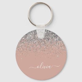 Rose Gold Blush Pink Silber Glitzer Monogramm Schlüsselanhänger