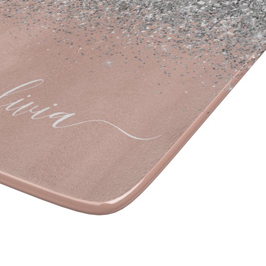 Rose Gold Blush Pink Silber Glitzer Monogramm Schneidebrett (Ecke)