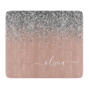 Rose Gold Blush Pink Silber Glitzer Monogramm Schneidebrett