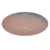 Rose Gold Blush Pink Silber Glitzer Monogramm Schneidebrett (Ecke)