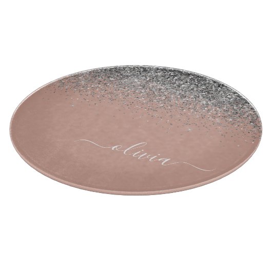 Rose Gold Blush Pink Silber Glitzer Monogramm Schneidebrett (Ecke)