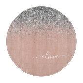 Rose Gold Blush Pink Silber Glitzer Monogramm Schneidebrett (Vorderseite)