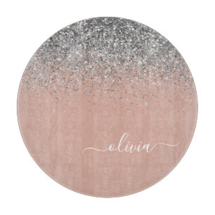 Rose Gold Blush Pink Silber Glitzer Monogramm Schneidebrett