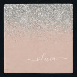 Rose Gold Blush Pink Silber Glitzer Monogramm Steinuntersetzer<br><div class="desc">Rose Gold - Schwarz Rosa und Silber Sparkle Glitzer Script Monogram Name Stone Tile. Das macht den perfekten Abschluss,  süßen 16 Geburtstag,  Hochzeit,  Brautparty,  Jubiläum,  Babydusche oder Junggeselinnen-Abschied Geschenk für jemanden,  die Lieben glamourösen Luxus und schicke Stile.</div>