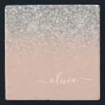 Rose Gold Blush Pink Silber Glitzer Monogramm Steinuntersetzer<br><div class="desc">Rose Gold - Schwarz Rosa und Silber Sparkle Glitzer Script Monogram Name Stone Tile. Das macht den perfekten Abschluss,  süßen 16 Geburtstag,  Hochzeit,  Brautparty,  Jubiläum,  Babydusche oder Junggeselinnen-Abschied Geschenk für jemanden,  die Lieben glamourösen Luxus und schicke Stile.</div>