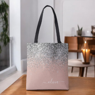 Rose Gold Blush Pink Silber Glitzer Monogramm Tasche