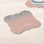 Rose Gold Blush Pink Silber Glitzer Monogramm Untersetzer (angewinkelt)