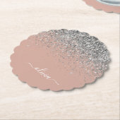 Rose Gold Blush Pink Silber Glitzer Monogramm Untersetzer (angewinkelt)