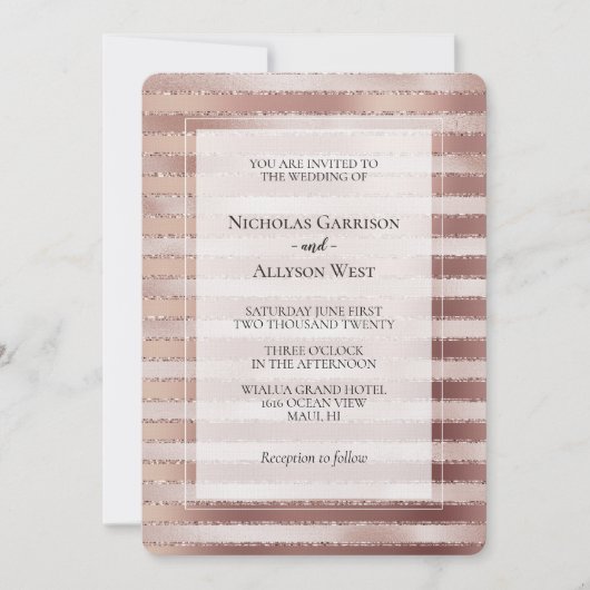 Rose Gold Blush Pink Stripes Glitz Hochzeit Einladung (Vorderseite)