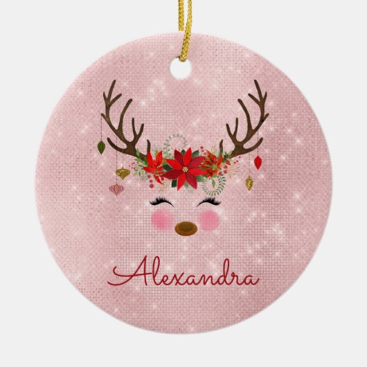 Rose Gold - Blush Pink Weihnachtsmann Monogramm Keramik Ornament (Vorne)