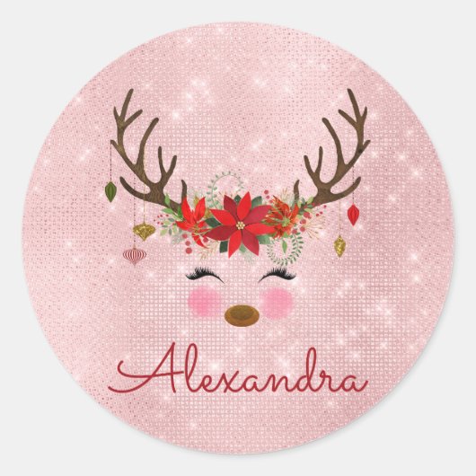 Rose Gold - Blush Pink Weihnachtsmann Monogramm Runder Aufkleber (Vorderseite)