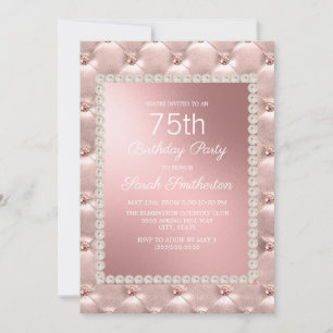 Rose Gold Blush Pink Weiße 75. Geburtstagsfeier Einladung
