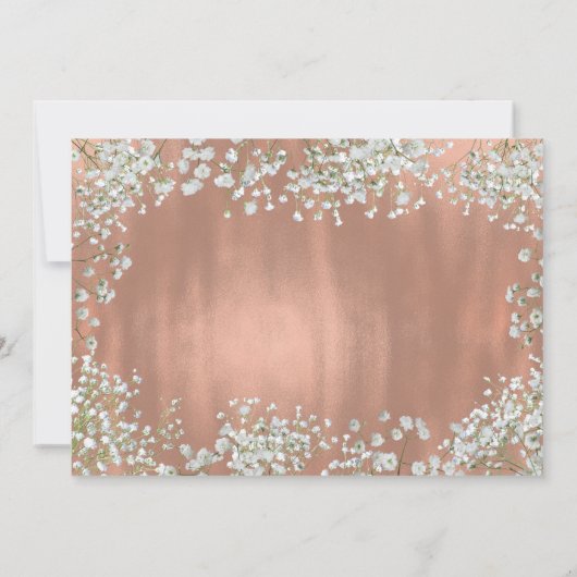 Rose Gold Blush Pink Weißes Gipskraut Bridal Einladung (Rückseite)