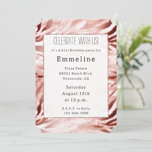 Rose Gold Blush Pink Zebra Einladung (Stehend Vorderseite)