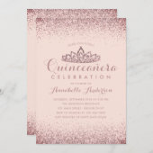 Rose Gold Blush Quinceñera Gold Tiara Glitzer Einladung (Vorne/Hinten)