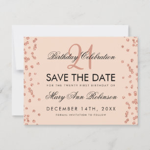 Rose Gold Blush Rett 21. Geburtstag Confetti Save The Date