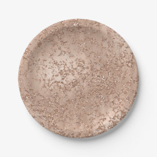 Rose Gold Blush Rosa Glamour Funkeln Crackle Chic Pappteller