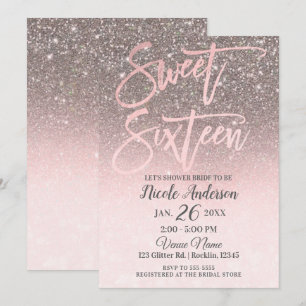 Rose Gold Blush Rosa Glitter Glanz Glamour Süß 16 Einladung