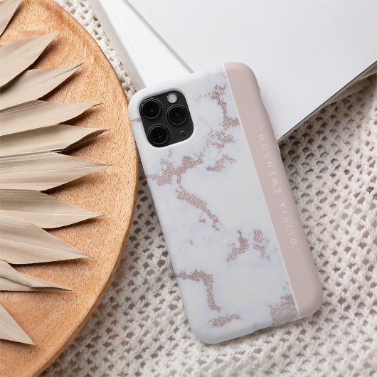 Rose Gold & Blush Rosa Marmor Subtil Personalisier iPhone 16 Hülle