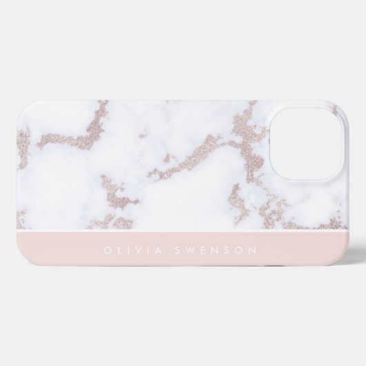 Rose Gold & Blush Rosa Marmor Subtil Personalisier iPhone Hülle (Rückseite (Horizontal))