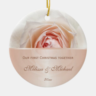 Rose Gold Blush Rose First Christmas Custom Keramik Ornament
