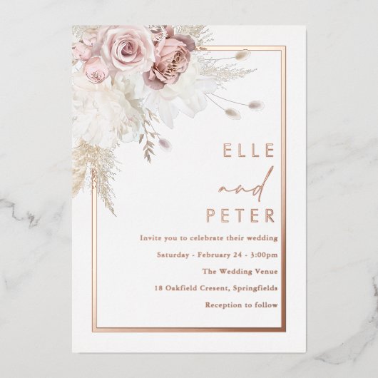 Rose Gold & Blush Schöne Hochzeit Folieneinladung (Vorderseite)