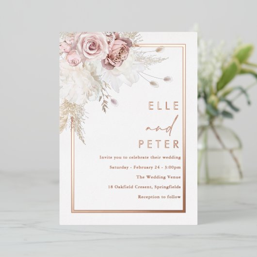 Rose Gold & Blush Schöne Hochzeit Folieneinladung (Stehend vorne)