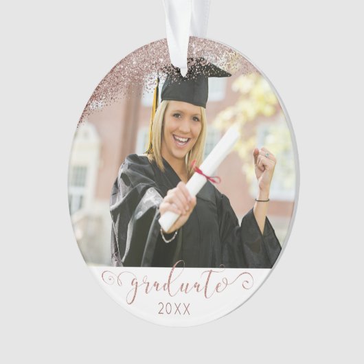 Rose Gold & Blush Script Graduate Foto Keepake Ornament (Vorderseite)