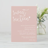 Rose Gold Blush Script Sweet 16 Birthday Foto Inv Einladung (Stehend Vorderseite)