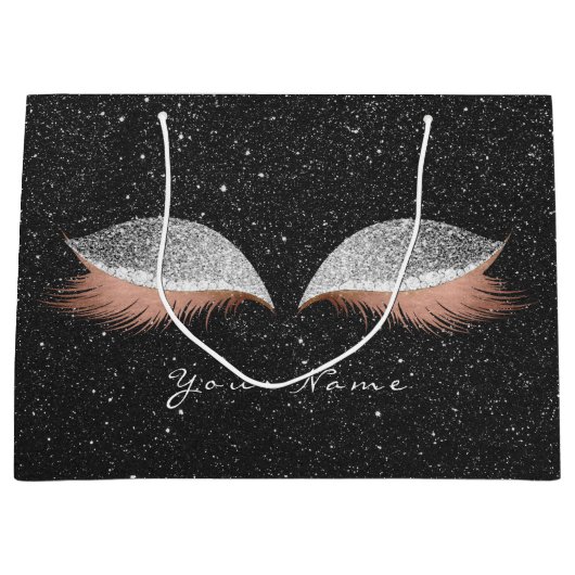 Rose Gold Blush Silver Glitzer Lashes Schwarz Große Geschenktüte (Vorderseite)