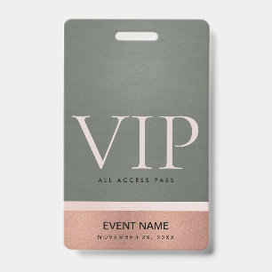 ROSE GOLD BLUSH STAHLGRAU VIP EVENT ZUGANGS PASS AUSWEIS