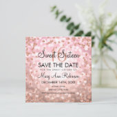 Rose Gold Blush Sweet 16 Sechzehn Glitzer Lichter Einladung (Stehend Vorderseite)