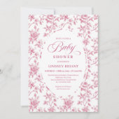 Rose Gold Blush Toile Roses Floral Baby Shower   Einladung (Vorderseite)