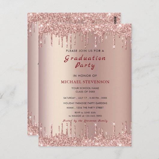 Rose Gold Blush Tropfen Einladung zur Graduiertenp Postkarte (Vorne/Hinten)