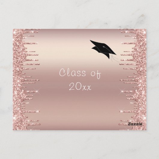 Rose Gold Blush Tropfen Einladung zur Graduiertenp Postkarte (Rückseite)