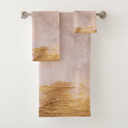 Rose Gold Blush und Gold Textur Badhandtuch Set (Insitu)