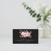 Rose Gold Blush Weibliche Blumenschrift Schwarz  Visitenkarte (Stehend Vorderseite)