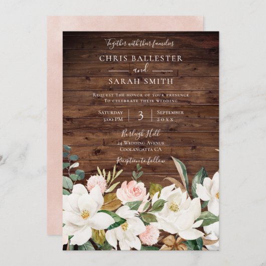 Rose Gold Blush White Rustic Floral Wedding Einladung (Vorne/Hinten)