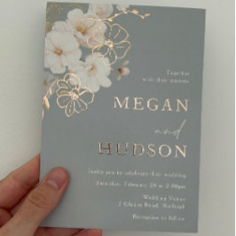 Rose Gold & Blush Wildblumen Hochzeit Dusty Blue Folieneinladung