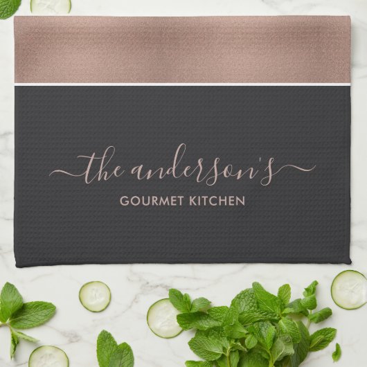 ROSE GOLD BLUSPINK COPPER GRÜNE BLACK STRIPS GESCHIRRTUCH (Gefaltet)