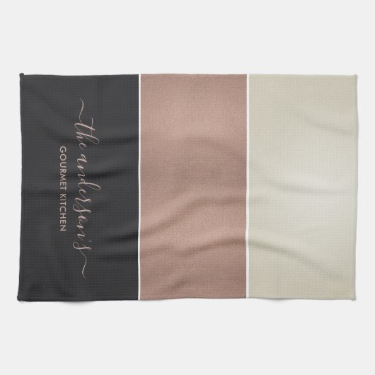 ROSE GOLD BLUSPINK COPPER SILVER BLACK STRIPS GESCHIRRTUCH (Horizontal)