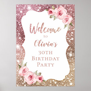 Rose Gold Blüte 30. Geburtstag Begrüßungszeichen Poster