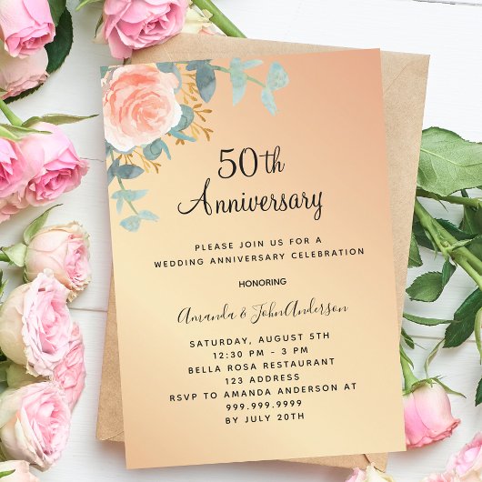 Rose Gold Blüte 50. Hochzeitstag Luxus Einladung