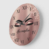 Rose Gold Blüten Rosa Monogramm Glitzer Eyelinen Große Wanduhr (Winkel)