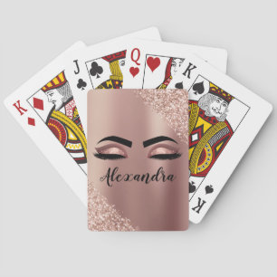 Rose Gold Blüten Rosa Monogramm Glitzer Eyelinen Spielkarten