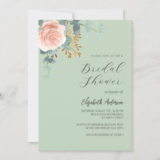 Rose Gold Blütengrün Brautparty Einladung (Vorderseite)