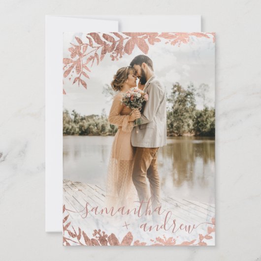 Rose Gold Blütenmarmor Spanisch 5 Foto Hochzeit Einladung (Vorderseite)