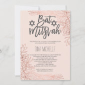 Rose Gold Blütenrot Rosa Bat Mitzvah Foto Einladung (Vorderseite)
